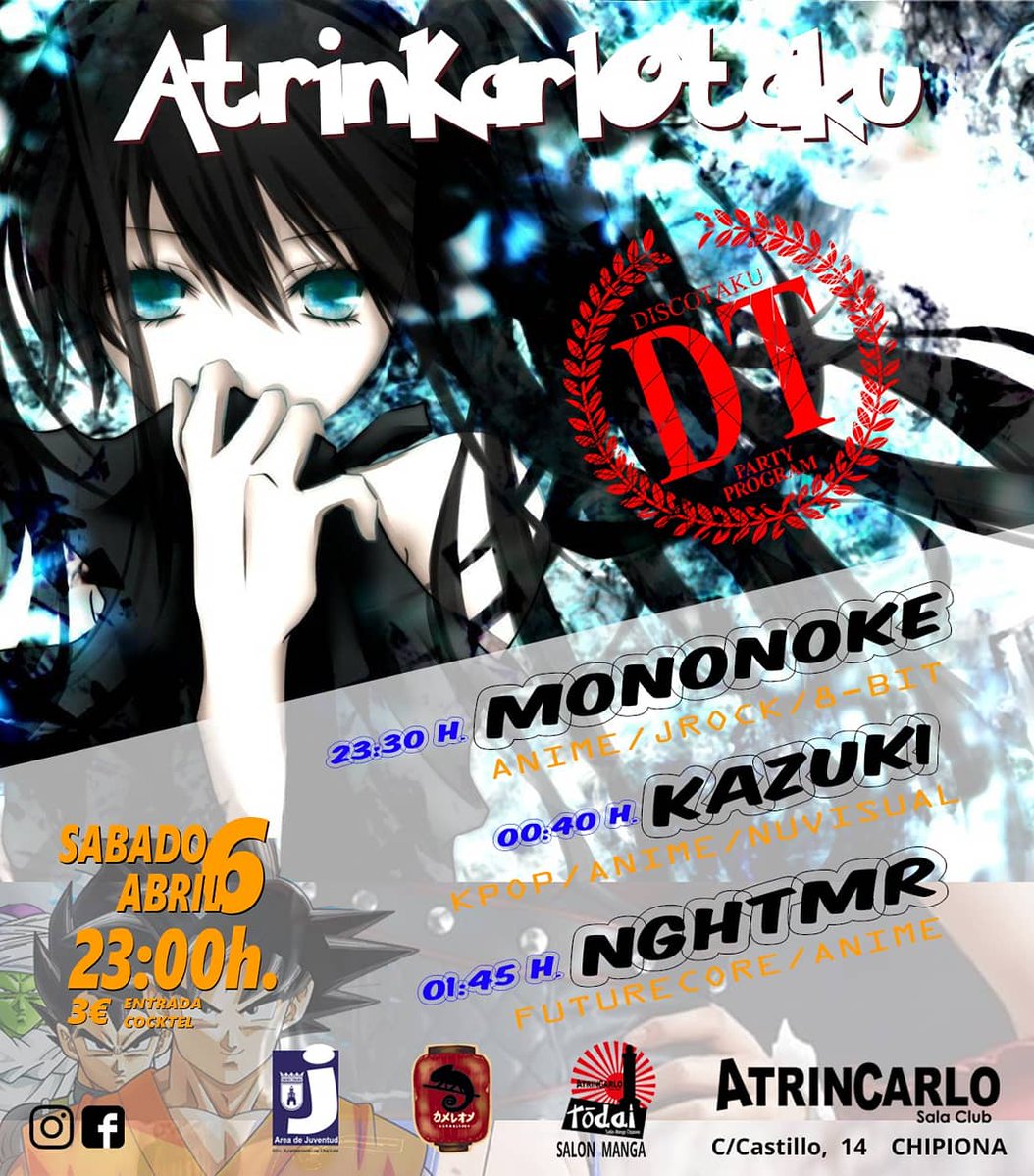 Discotaku's tweet photo. ¡Nos vemos esta noche después del Salón del Manga de Chipiona en la especial, única e inigualable DISCOTAKU ver.atrincarlotacu! https://t.co/1cAZdCFBUv