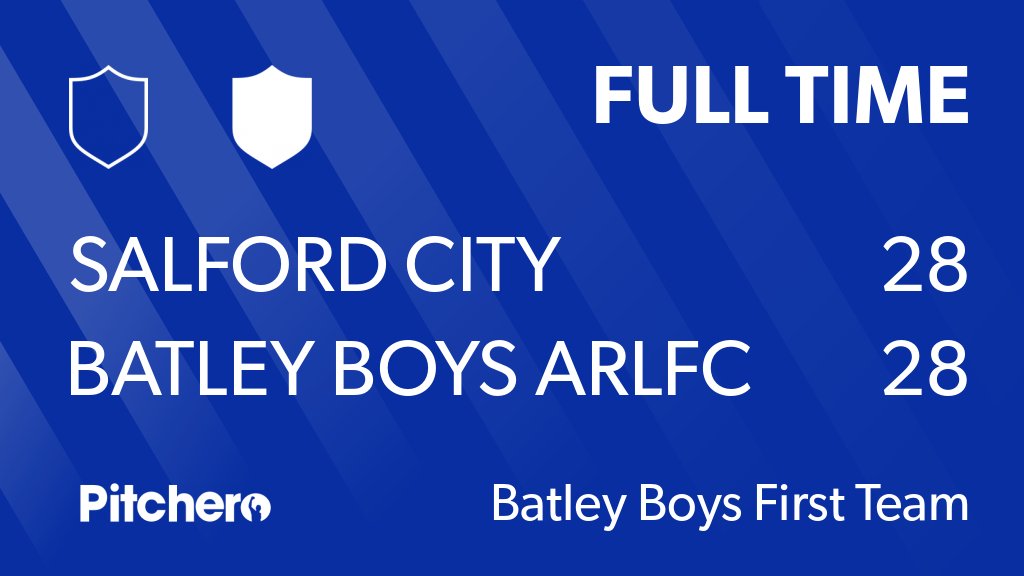 BatleyARLFC's tweet photo. FULL TIME: Salford City Roosters 28 - 28 Batley Boys ARLFC
#SALBAT #Pitchero
https://t.co/5s5ExasDUV https://t.co/VrfY4B4mLB