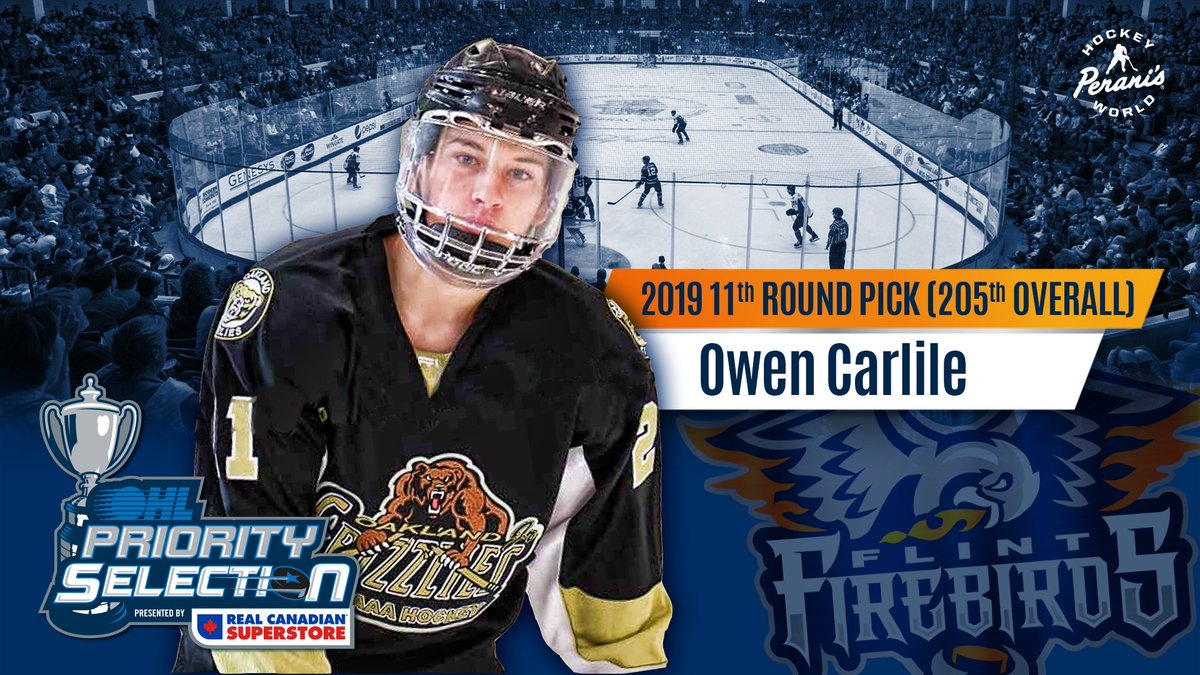 FlintFirebirds's tweet photo. With the second pick in the 11th round of the 2019 #OHLDraft, the #FlintFirebirds select Brighton, Michigan native, forward Owen Carlile, from the Oakland Jr. Grizzlies U15. Welcome to #Flint Owen!

📰 Firebirds Draft Central: https://t.co/3Rf8OQ5W5i https://t.co/7mbWZt795b