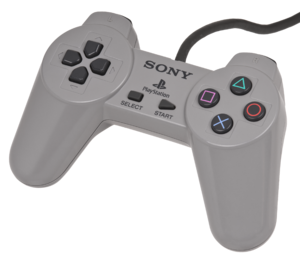 Anyway... controllers!  (You see how I had trouble in school...) The first PS1 controller (left) was clearly made to compete with Nintendo's SNES controller (right). Directions on the left, 4 buttons on the right, select, start. The PS also has 4 buttons on top – L1, L2, R1, R2