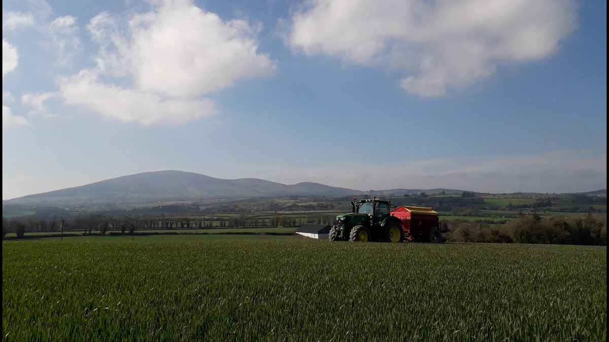 Husky winter oats getting it's final split of nitrogen in the spring sunshine overlooking Slievenamon #ArableApril <a href="/GrowersGrain/">Irish Grain Growers</a> <a href="/AgrilandIreland/">Agriland</a>