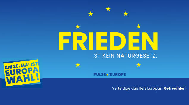 PulseofEurope's tweet photo. #Europawahl 2019 am 26. Mai. Was immer du wählst, wähl' Europa! 
Über 70 Jahre Frieden - durch Aufeinanderzugehen, Aushalten von Unterschieden, Suchen von Gemeinsamkeiten. Man muss Frieden wollen und dafür etwas tun. #Frieden ist kein Naturgesetz. #PulseOfEurope #VoteEurope https://t.co/Ub7LvYXFyz
