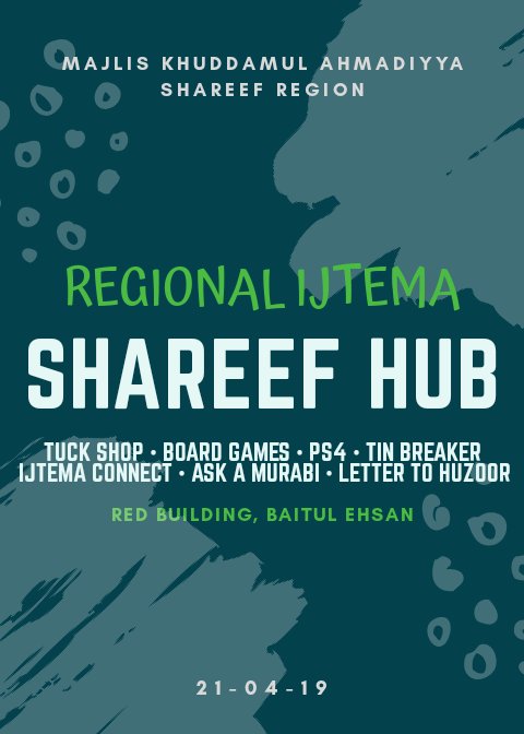 AMYA_Shareef's tweet photo. For those attending the Shareef Region's Regional Ijtema 2019 on the 21st April, you can check out the #ShareefHub on site.
Come join us in Shareef Hub where you can enjoy milkshakes, video games, funfair activities and much more! 
#IjtemaUK2019 
#ShareefRegion
#ShareefHub https://t.co/e4XzKNZU0B
