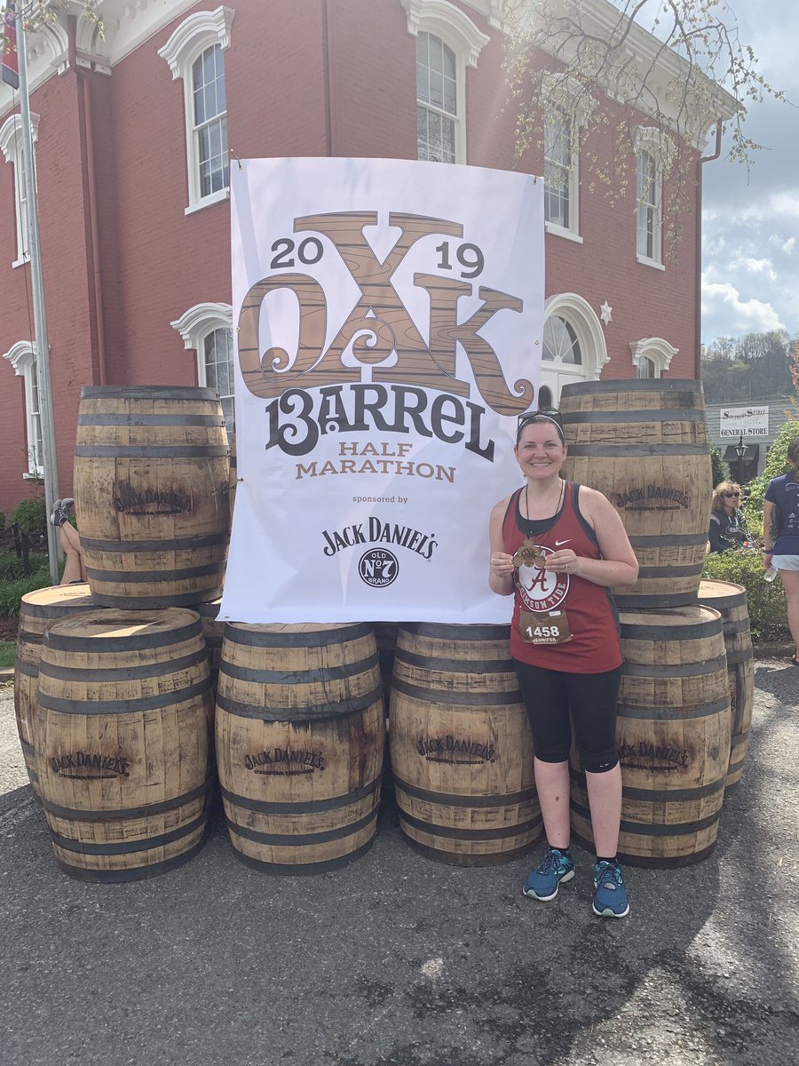 JenTaylorUA's tweet photo. This morning I enjoyed the beautiful, rolling hills of Lynchburg, TN. Half marathon #20 was FUN! #oakbarrelhalf https://t.co/XkUDrYIECV