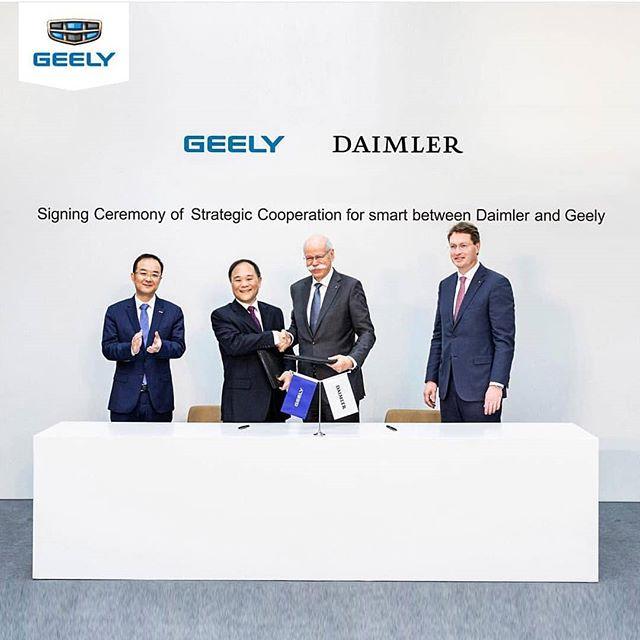تعاون جيلي وديملر، مصنعة مرسيدس 
Daimler AG (Daimler, Merecedes Owner) and Zhejiang Geely Holding Group (Geely Holding) announced the formation of a 50-50 globally focused joint venture to own, operate and further develop Smart, the pioneer of small urban vehicles, as a lead…