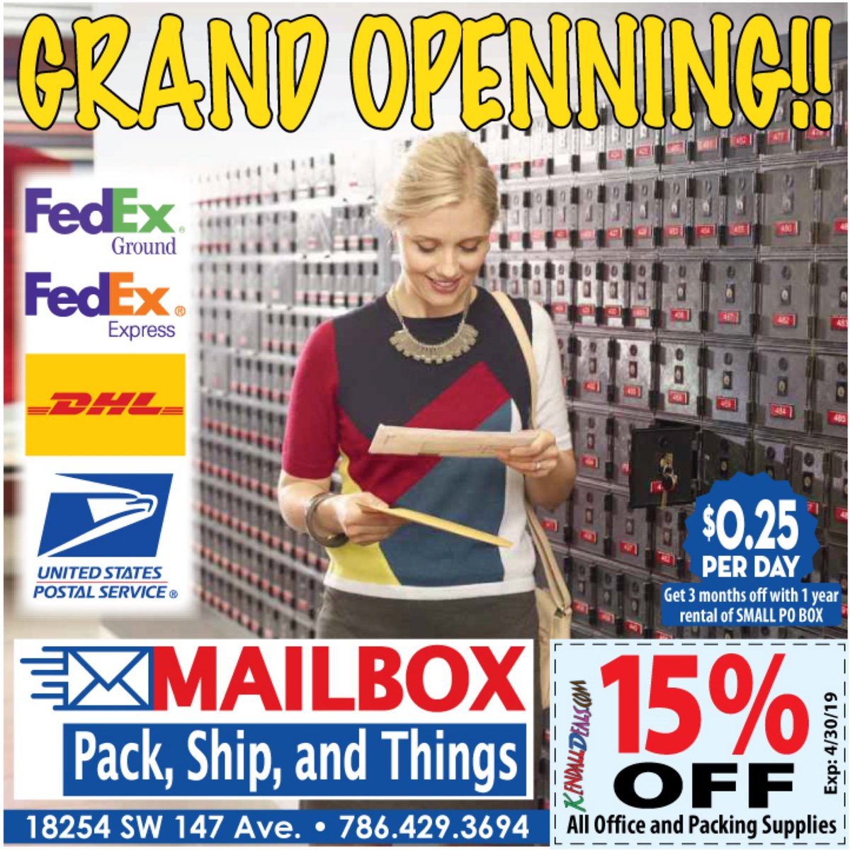 couponskendall1's tweet photo. Save 15% all office and packing supplies just presenting this coupon!!
#shipping #packing #mailboxes #westkendall #kendall #mailbox #mailing #mail #cards #gifts #mailmart #countrywalk #discounts #kendalldeals #poboxes #correo #envios https://t.co/BhBZPhHKxt