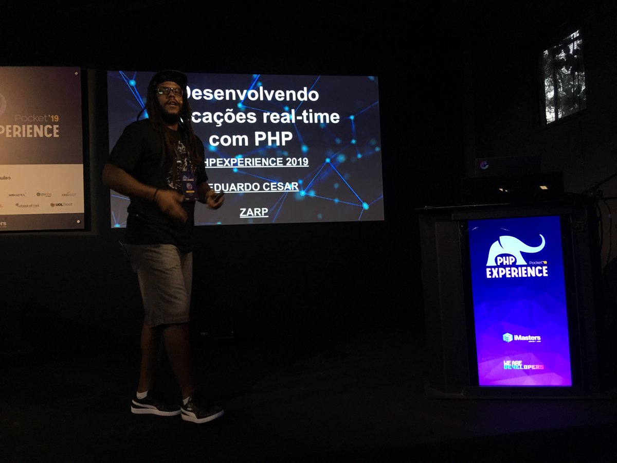marcelgsantos's tweet image. O Eduardo César apresentando a sua palestra &apos;Desenvolvendo aplicações real-time com PHP&apos; no #PhpExperience no @iMasters. Uma palestra muito bem fundamentada e executada. Ótima apresentação! ;) #php #phpsp #phpx2019