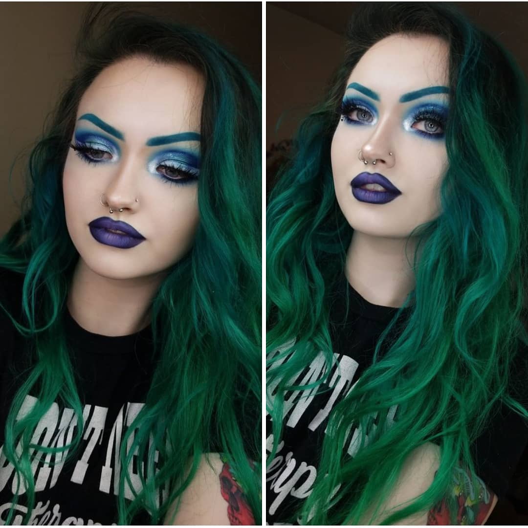 Possum_chic's tweet image. @JeffreeStar I really want you to see this! It's my look using the blue blood collection! I wanted to wait for my hoodie, but was too excited to wait and play with these colors!  #JeffreeStarCosmetics #blueblood #bluebrows #makeup #jeffreestar
