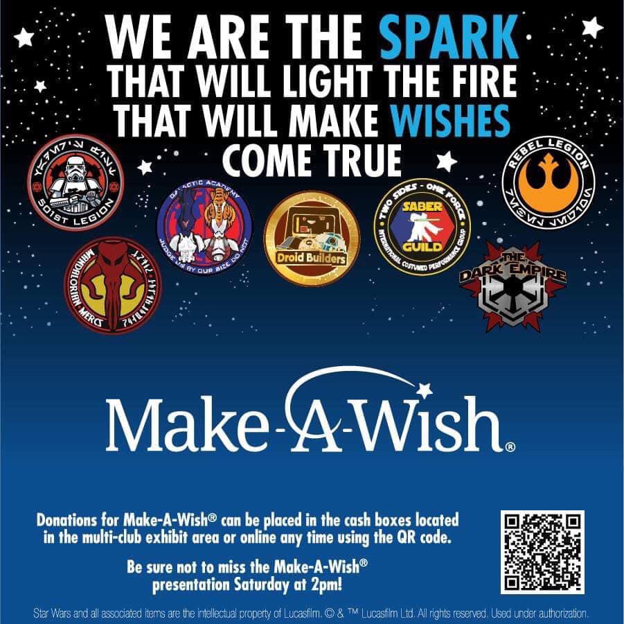 501stLegion's tweet photo. We have joined with @rebellegion  @mandomercs @TDEofficial @SaberGuild @DroidBuilders &amp; Galactic Academy to help raise funds for @MakeAWish at our joint club exhibit at @SW_Celebration You can make a donation in person or follow this link:https://t.co/oq010MUZX1 #UnitedInStarWars https://t.co/RCwKMWhqWn