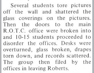 3/x 10-15 students broke in and vandalized the ROTC office.