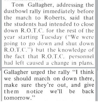 6/x At the rally student leader Tom Gallagher revealed the plan was to shut down the office for the remainder of the year.