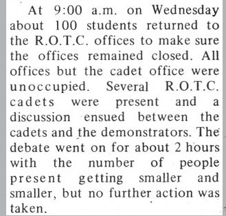 7/x The next morning 100 students returned to make sure the ROTC offices were closed.