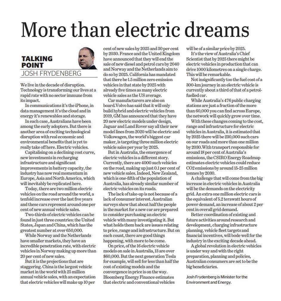 Well this is a bit #awkward 

“A global revolution in electric vehicles is underway and with the right preparation, planning and policies, Australian consumers are set to be the big beneficiaries”