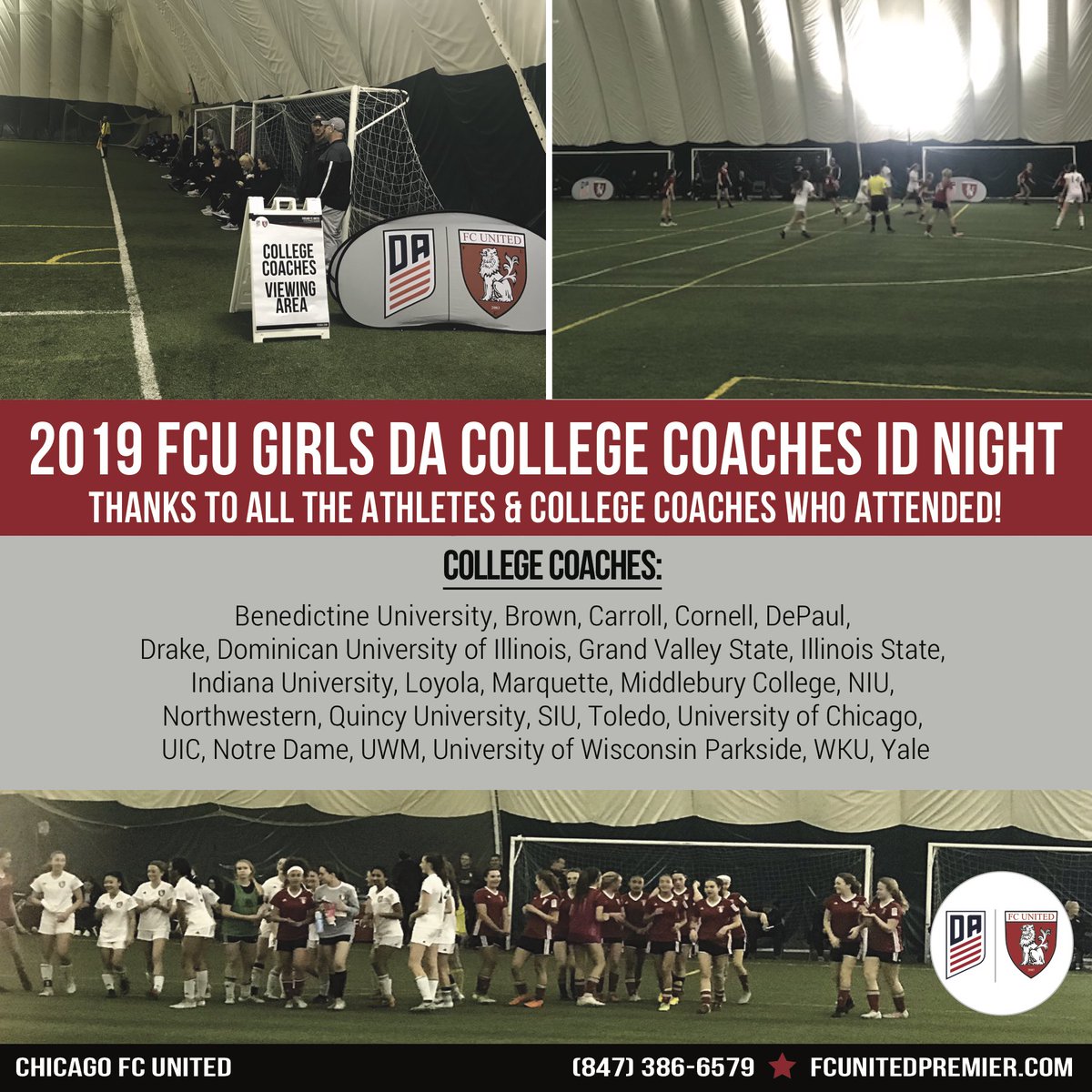 ChicagoFCUnited's tweet photo. Thank you to all college coaches and athletes who attended our 2019 FCU Girls DA College Coaches ID Night on Thursday, 4/4. It was a huge success with some great soccer being played in front of over 20 college coaches #FCUGDA https://t.co/XJ1ayOU6Ye