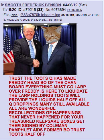 Freddy is fine form today, authoring "TEH BALLAD OF TOOTS TEH CAT"HARDCORE PARNDID HIS OWN STUNTSWRIT HIS OWN RHYMESAND SPLIT HIS OWN BLUNTSTEH BALLAD OF TOOTS TEH CATPLEASE PRAY ANONS