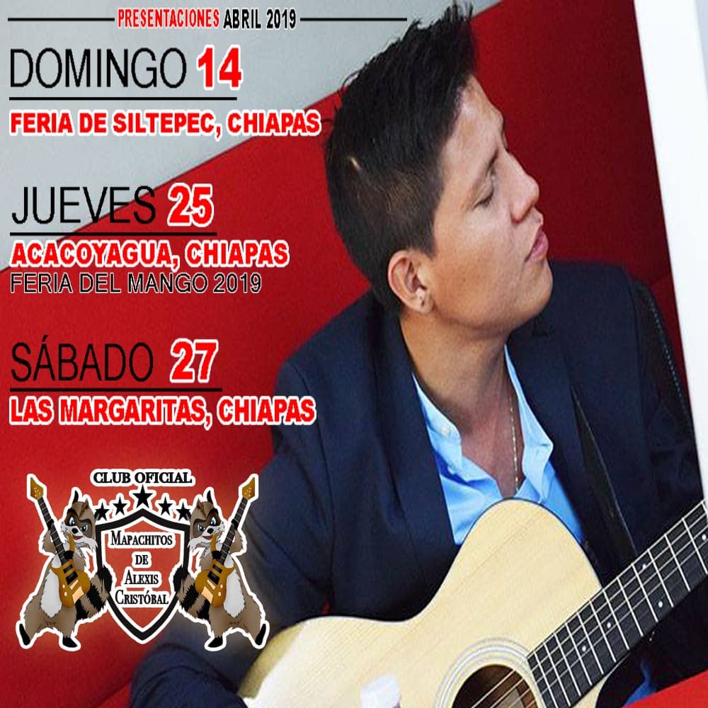 MapachitosBC's tweet photo. Estas son las fechas confirmadas de Alexis Cristóbal del mes de  #Abril.
A cuál asistirás?.
Club Oficial "Mapachitos De Alexis Cristobal"
#TeamMapachitos.
@AlexisMusicMX
@MapachitosDeAC' https://t.co/K3RuzYirt4