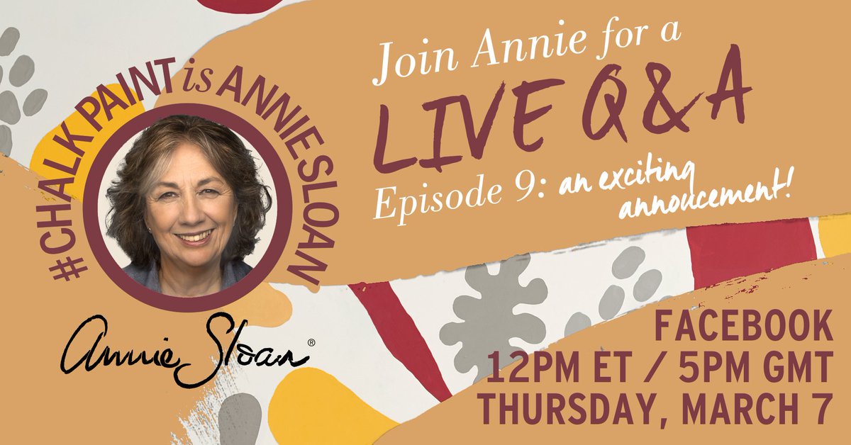 AnnieSloanHome's tweet image. It&apos;s another Facebook Live! Join Felix and me on April 11th for some Chalk Paint® fun and discussion. Lots of live questions and accidents 😜 make for an eventful watch! 

Click &apos;Interested&apos; on the event for reminders! facebook.com/events/1585993…
