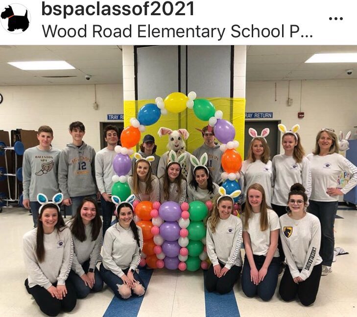 amgorman1's tweet photo. Shout out to the BSpa Class of 2021 Student Council for hosting the Easter Bunny Breakfast at Wood Road Elementary this morning. Proud of my son Michael for wearing the Bunny costume too 🐰🥕  @BSPAHS @BSCSD https://t.co/N38d7JRg7Z