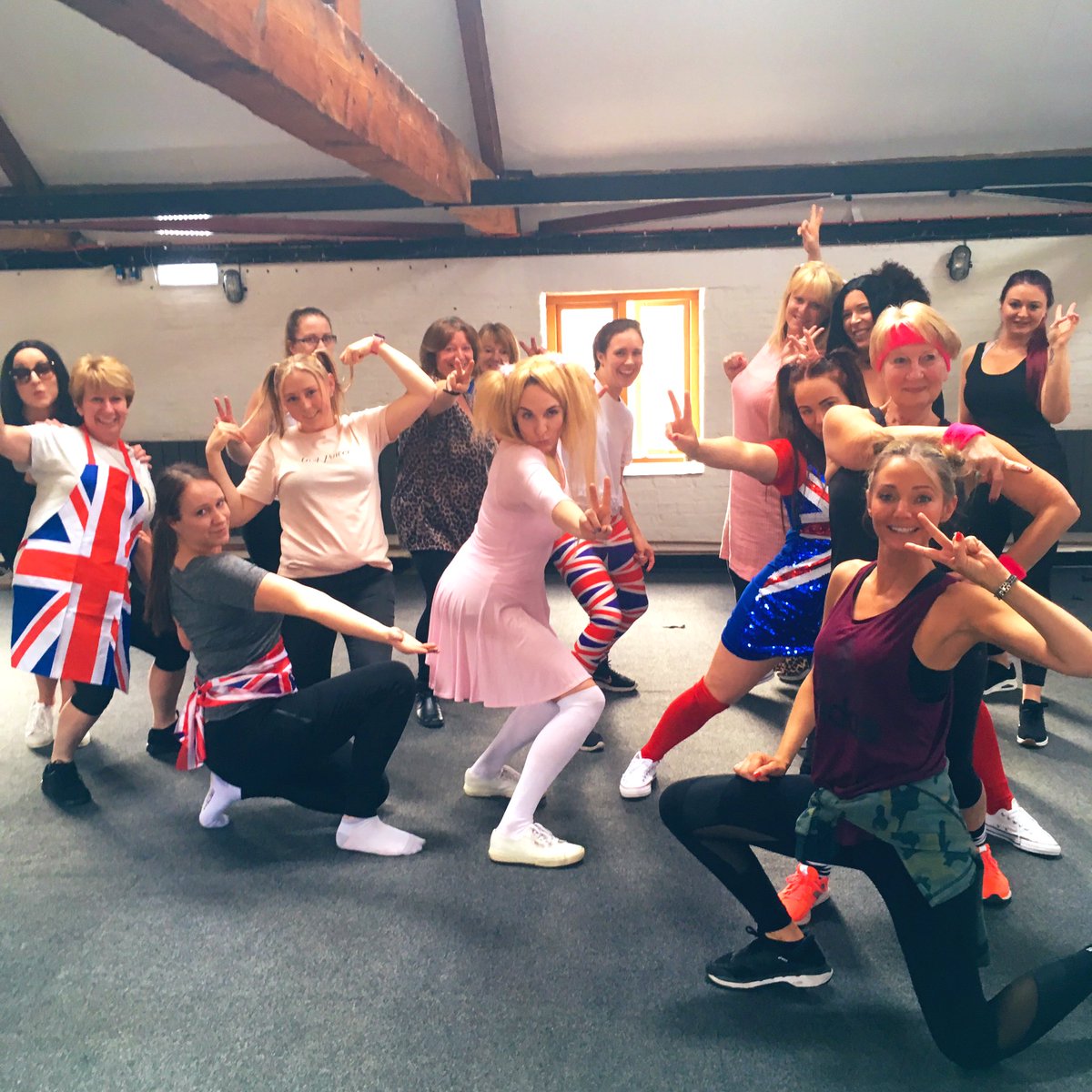 SuziTcc's tweet photo. Spicing up our Saturday in #York today with Cat’s hens. #spicegirls #henparty #Henpartyideas @CheerleadingCo https://t.co/IMqhdKFBgA
