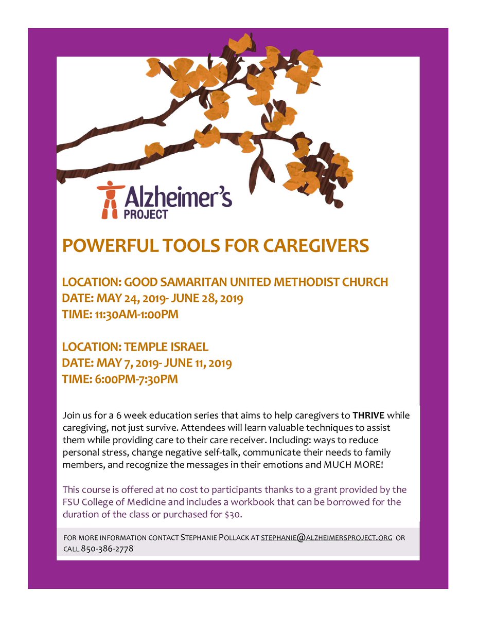 AlzProject's tweet photo. Join us for a 6-week education series that aims to help you to THRIVE while caregiving. Attendees will learn valuable techniques to assist them while providing care. Questions? Contact Stephanie Pollack at stephanie@alzheimersproject.org or call (850) 386-2778. #TLH #LocalHelpNow https://t.co/xq5pLKSpK6