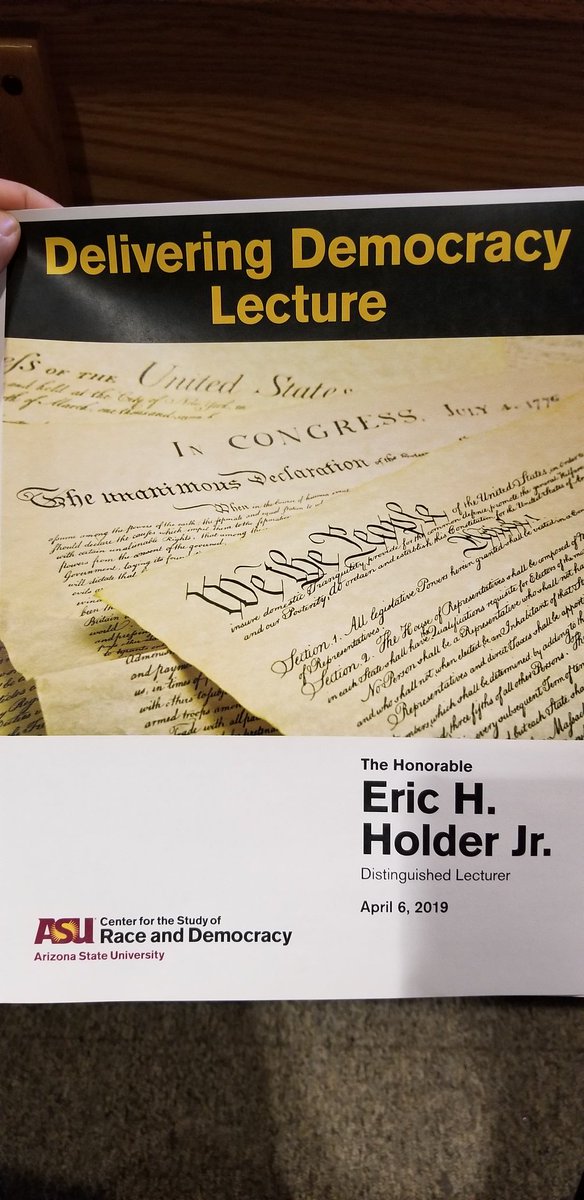 kasehan's tweet photo. Excited for another great program hosted by @CSRDatASU and for the Honorable @EricHolder's lecture on Delivering #Democracy19. https://t.co/8YpgX0Rzye