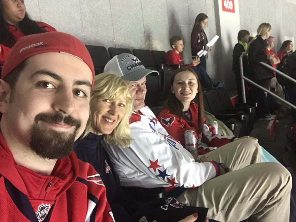 RDadiomoff's tweet photo. @Capitals @CapitalOneArena @budlight #caps @CapitalOneArena #ALLCAPS #CapsFanWeek we are here in section 410 row p seats 6,7,8,9. It’s my future in-laws first hockey game as they visit from South Africa. My fiancé and I come to many games and our next game will be as a married couple. Our wedding is 4/13/19 https://t.co/aWo7a5GFxX