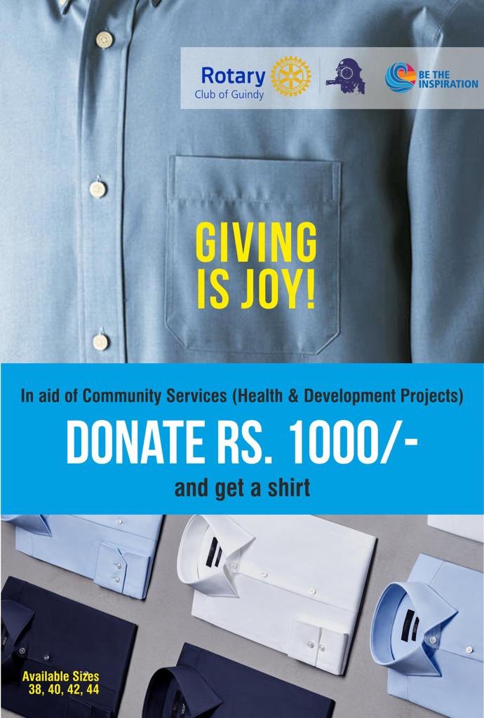 RotaryGuindy's tweet photo. Dear friends,  
RC Guindy is having a fund raiser,  whereby offering a Corporate quality Shirt for Just Rs. 1000/- only. It is ideal for daily office wear. 
The shirts are being sold in the RID 3232 Conference Prerena at chennai trade centre. The proceeds go to community works https://t.co/rC4rswlNEw