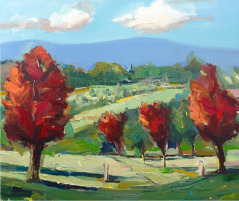 RClaremont's tweet image. Meanwhile, #Autumn is in full swing in the spectacular #Victorian countryside...
“Tree Farm, Yarra Valley”, 80X100cm, oil on linen. #creative #painting #Yarra #Valley