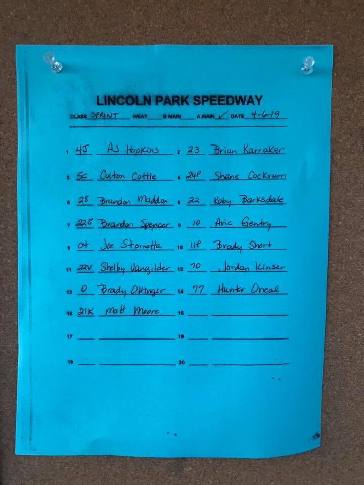 Starting 15th in A Feature <a href="/LincolnParkSpee/">LincolnParkSpeedway</a>