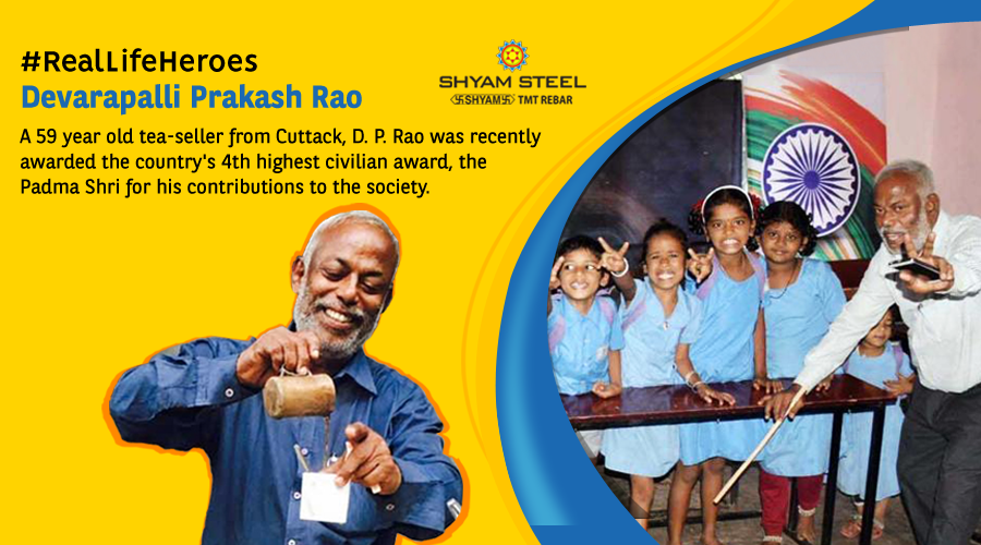shyamsteel's tweet photo. A small 'Tea Seller', Devarapalli Prakash Rao was recently awarded the Padma-Shri. Hailing from Cuttack, He runs ‘Asha O Ashwasana’, a school for slum kids while managing time from his tea shop.
#RemarkableIndia #RealLifeHeroes #ShyamSteel #flexiSTRONG #TMTBar https://t.co/fOcRFnLSUf