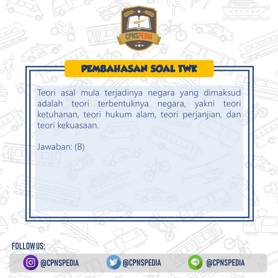 cpnspedia's tweet photo. CPNSPEDIA, Serba-Serbi CPNS ada di sini :) #latihancpns #bimbelcpns #tescpns #tesskd #skd #tocpns #soalcpns #cpns2019 #bukucpns #bukuskd #bimbelcpnsonline #latihanskd #menpanrb #lowonganguru #lokerjakarta #loker #infolowker #lokerjabar #lokerterbaru #lokerid #lokerindonesia https://t.co/EbBfc6BiC6