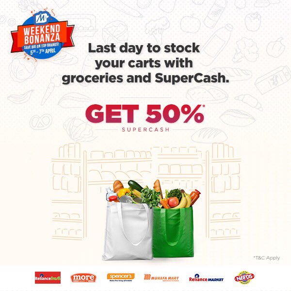 MobiKwik's tweet photo. Shop now and earn big!!
#groceries #weekend #weekendsavings #weekendearnings #supercash https://t.co/vOup9nXtdv