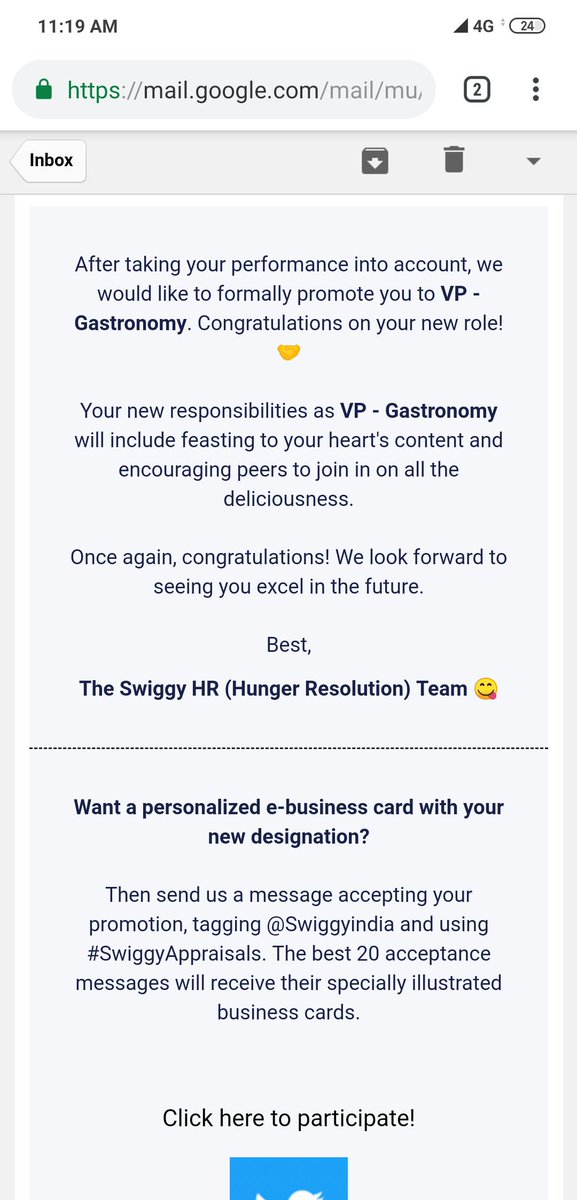 DeepSubhashcha1's tweet image. Thanks For Being With Me In Each And Every Situation🤗
Such An Awesome Service From Customer Support And Delivery Executive🙂
I Would like To Continue This Journey With Swiggy 😎
With All My Pleasure I Accept This Promotion To Vp Gastronomy From My💓 #SwiggyAppraisals@swiggy_in