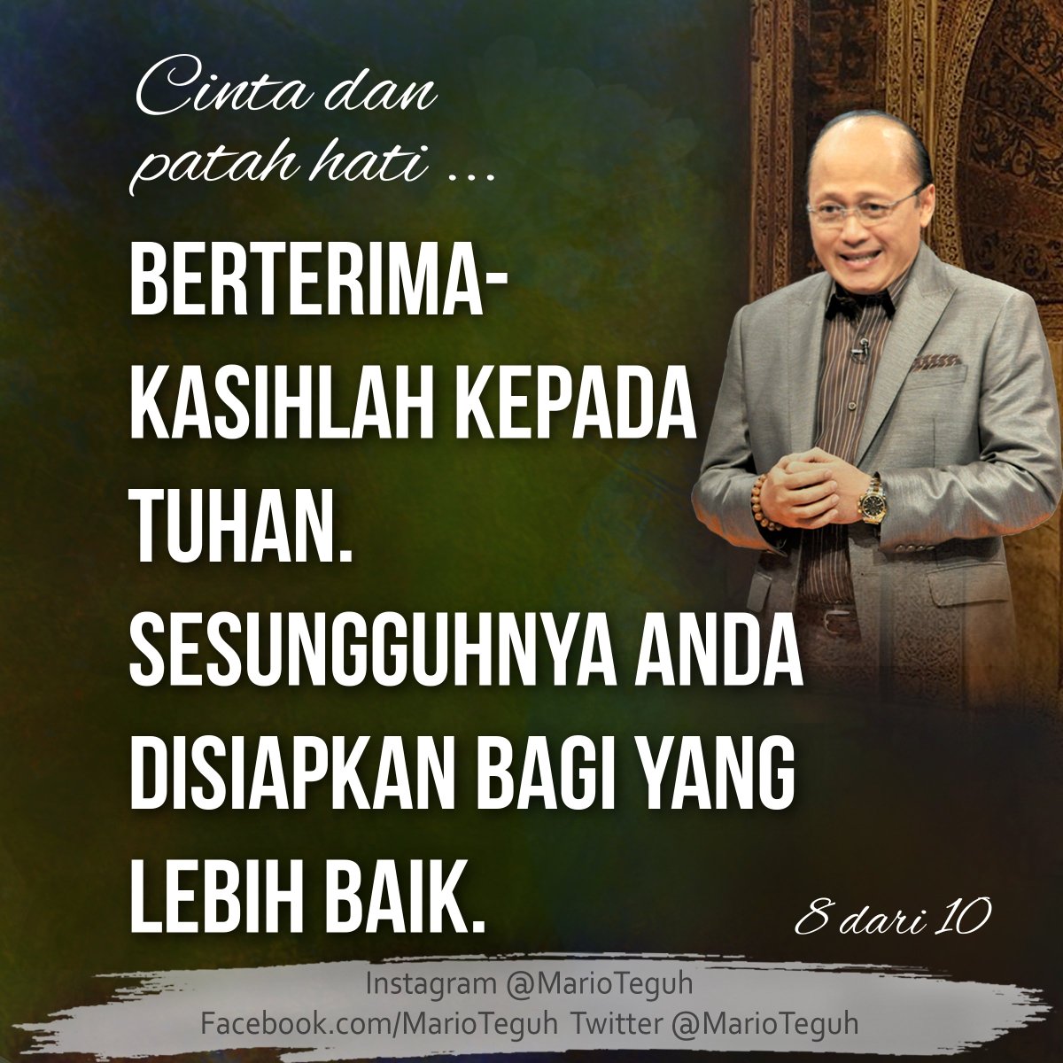 Kekecewaan adalah kekuatan yang seharusnya menjadikan Anda berlaku lebih tegas untuk tidak dikecewakan lagi.

Mario Teguh

#MarioTeguh #MTGW #motivator #motivatorindonesia #motivasi #inspirasi #cinta #patahhati