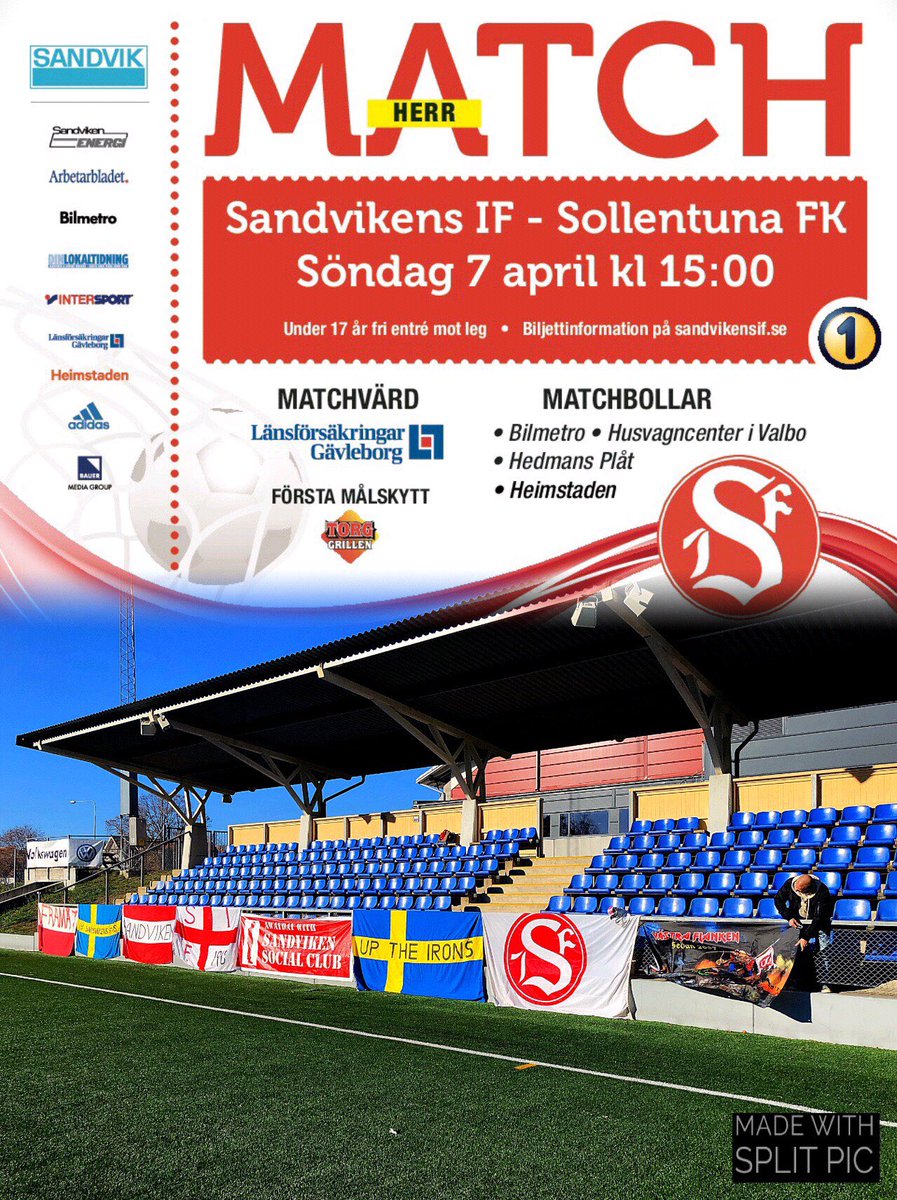 hjonaz15's tweet photo. ALLA TILL VALLEN ⚽️
Klockan 15.00 möter Sandvikens IFs Herrar Sollentuna FK på Jernvallen, då ser vi till att fylla läktaren för att hjälpa grabbarna till 3 poäng i premiären 👊
#SIFstilen #Glädje #Gemenskap #Sandviken #Ettanfotboll https://t.co/rz7OTk7glJ