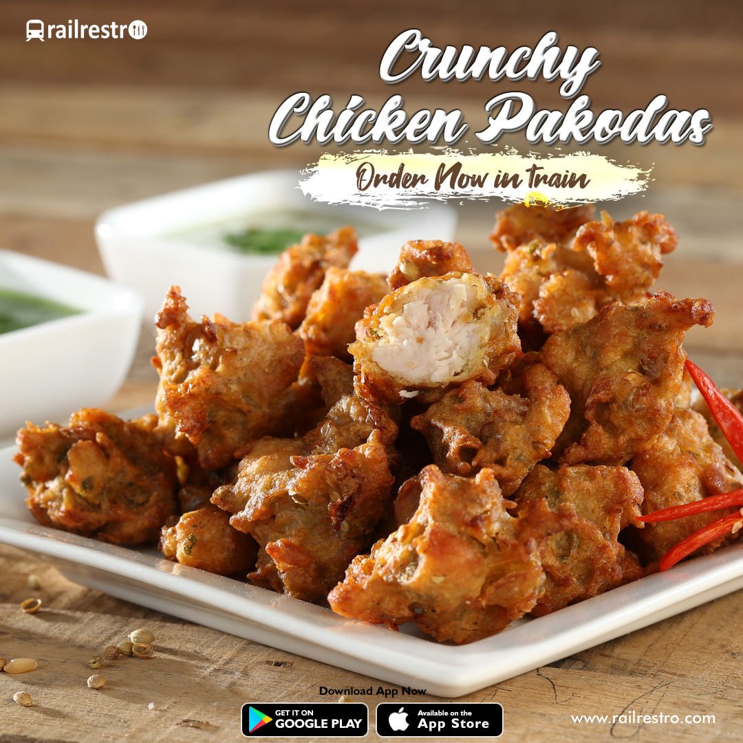 Railrestro's tweet image. #WeekendWow: Order Crunchy Chicken Pakodas Now in Train Journey for The Weekend Travel and Enjoy The Train Ride.  Download the RailRestro App Now at bit.ly/2G5izzn
