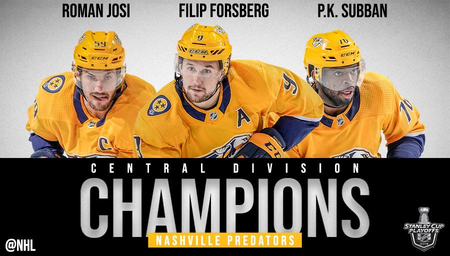 NHL's tweet image. Back-to-back Central Division championships for the @PredsNHL! 

Here they come. #StanleyCup
