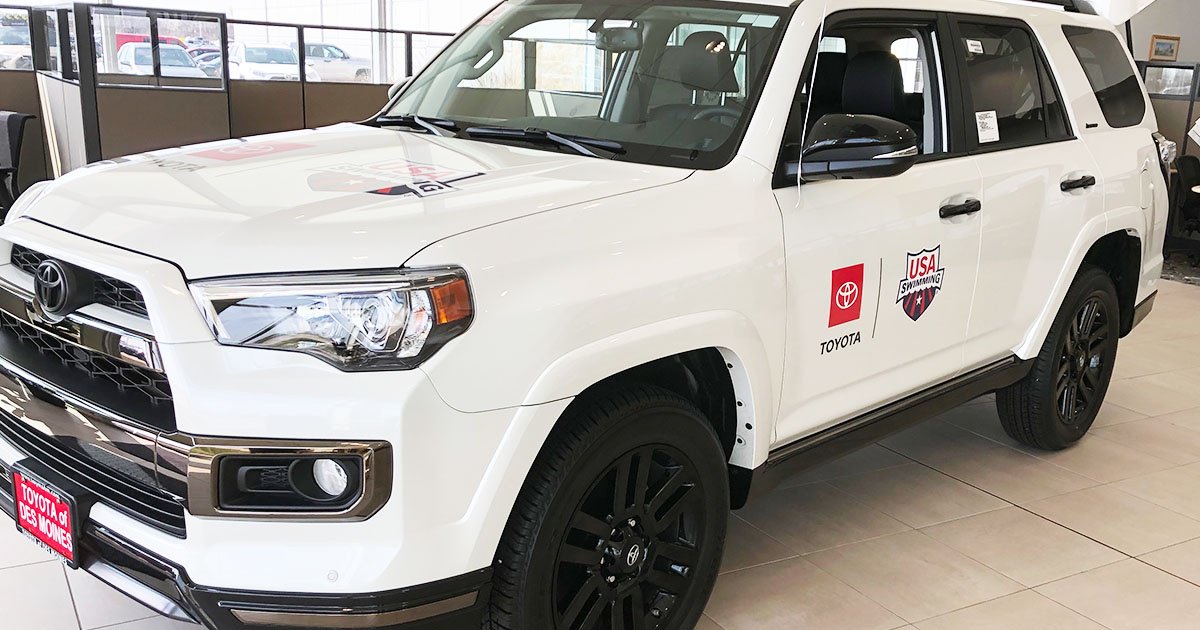 toyotadm's tweet photo. Toyota is set to partner with six new sports for the 2020 Summer Games in Tokyo - skateboarding, surfing, wheelchair basketball, swimming, triathlon and track and field. Proudly displaying the USA Swimming emblem on this new Toyota 4Runner in our showroom! #LetGoPlaces #Tokyo2020 https://t.co/73XJzDI6WS