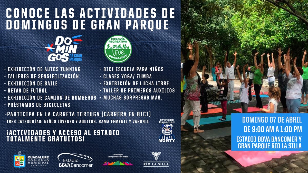 Rayados's tweet photo. 🌳| ¡Te esperamos este 07 de Abril en el Estadio BBVA Bancomer para disfrutar de un gran Domingo #DeGranParque!
Ven con toda tu #FamiliaRayada, ¡Te Esperamos! 🙌🏼🔝
#EnLaVidaYEnLaCancha https://t.co/McdkcATRZM