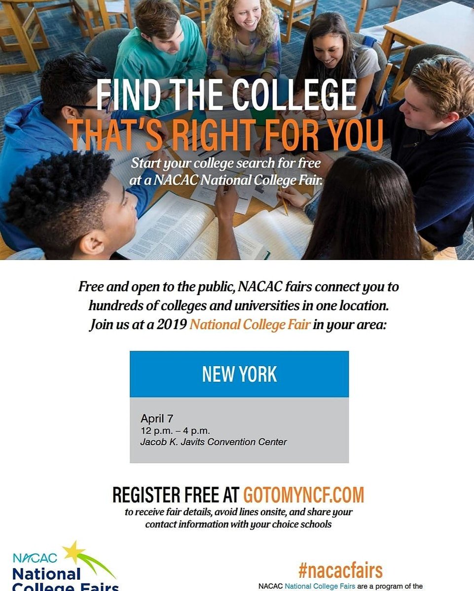 NYCCollegeFairs's tweet photo. Are you ready for #NYC s biggest and best college fair tomorrow? Well you better get ready. Join us at the #JacobJavits center tomorrow between 12 and 4
#nyccollegefairs https://t.co/6qA7swtTH8