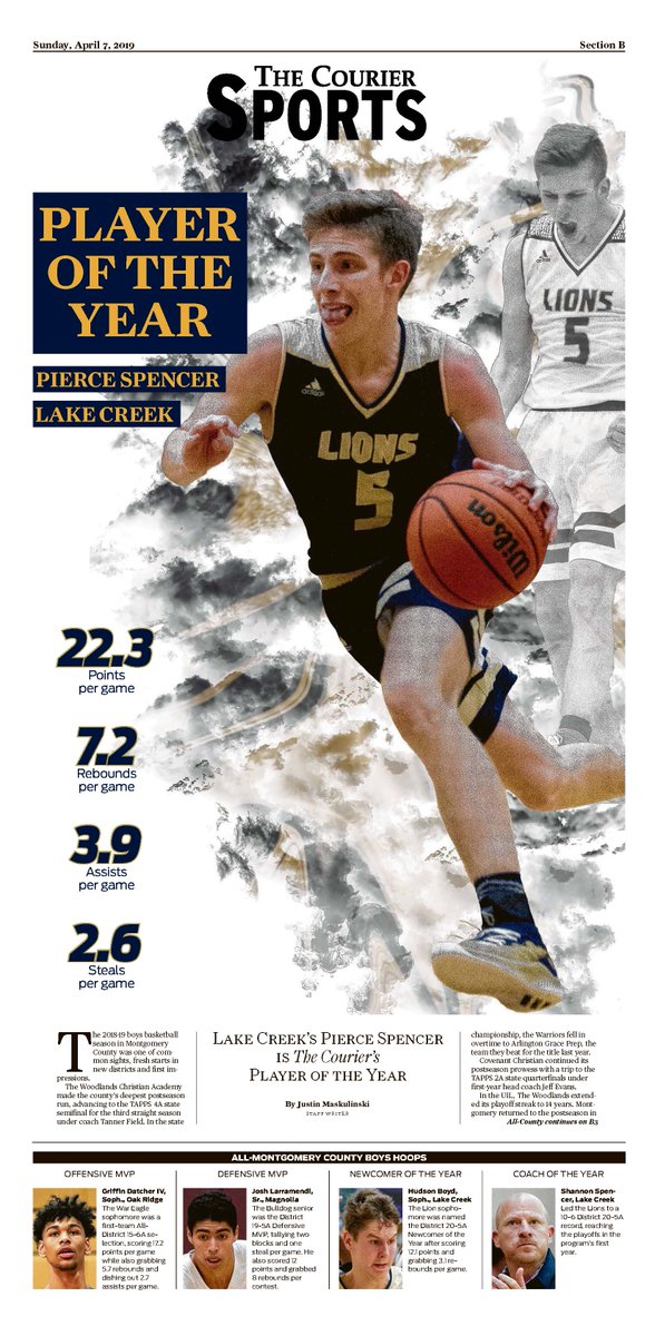 ConroeSports's tweet photo. 2019 ALL-MONTGOMERY COUNTY BOYS BASKETBALL 

Pick up today's special edition paper with stories on all superlatives, plus the first and second team selections. 

READ HERE: https://t.co/fvlSqe4VnT

Writer: @Maskulinski
Photos: @JFoch &amp; @Codybonbon
Design: @KMacFlurry https://t.co/OWPOiJFP4m