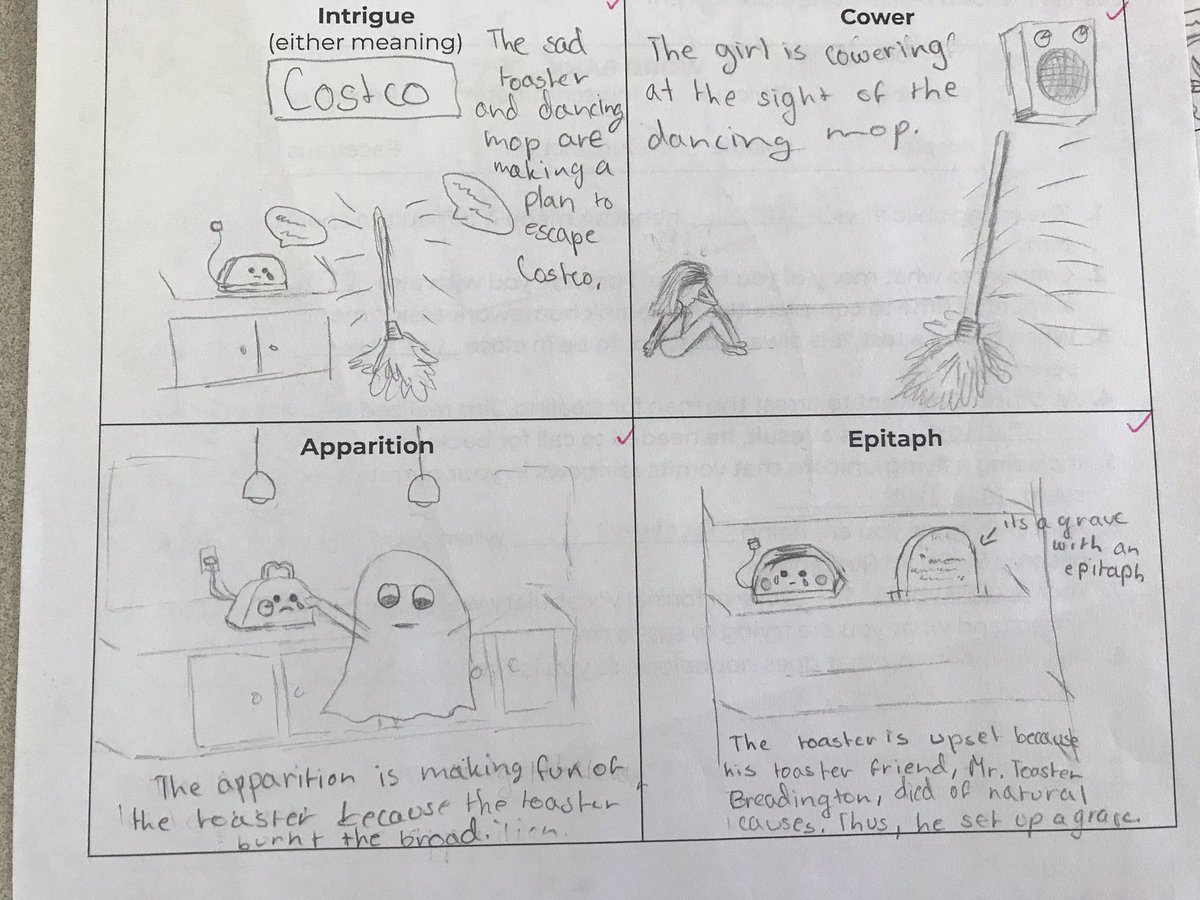 MrsVesuvio's tweet photo. Why do I add illustrations into my vocab assessments? It makes for a very interesting (and funny) grading experience 🤓 Here are just a few of my favorites! #richardsravenousreaders https://t.co/LE2P3MTLJi