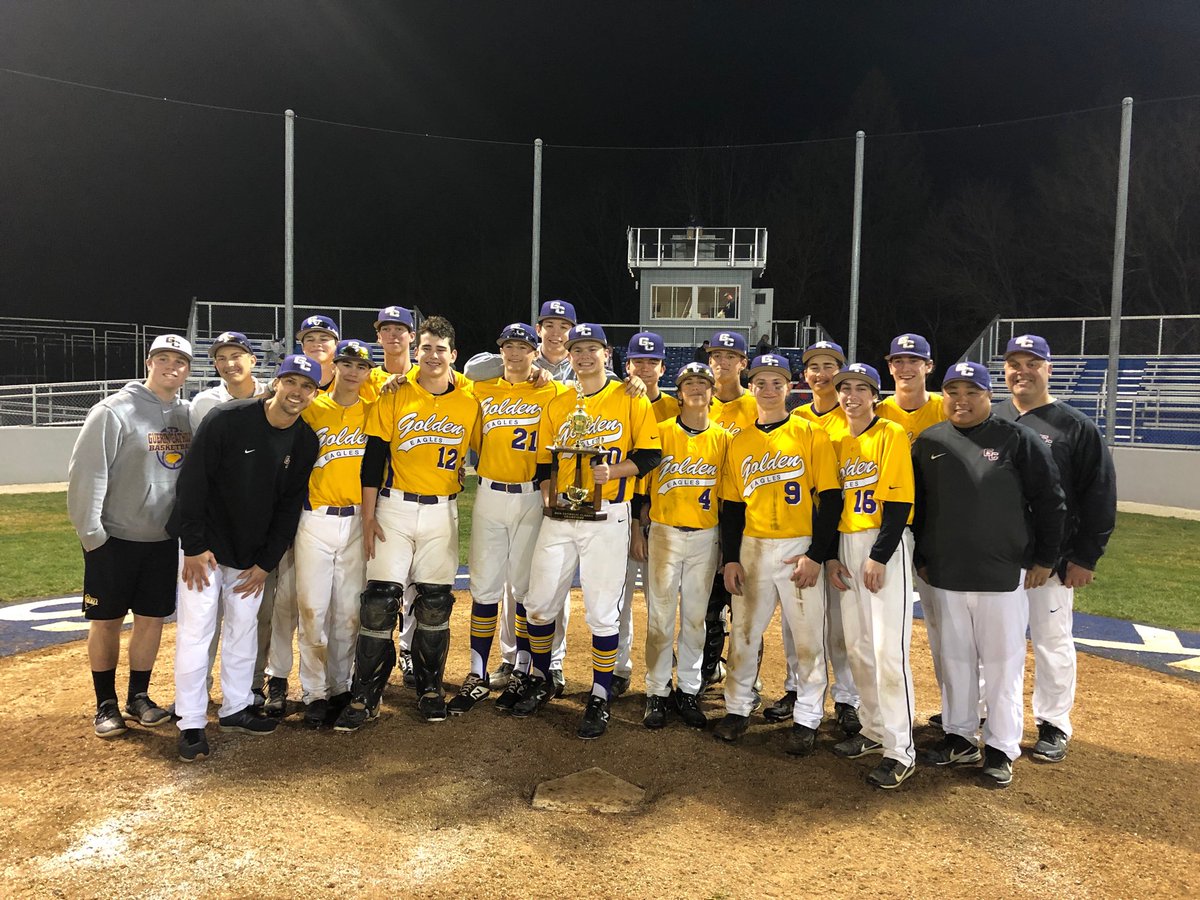 GuerinBaseball's tweet photo. Golden Eagles are the 2019 Catholic Classic Champs! Eagles rebound from game 2 set back to defeat the host Knights 12-4 &amp; claim the hardware! Luke Godfrey named tourney MVP after a massive💣that tied the game &amp; part of 12 unanswered runs! Not such a bad day after all! @PBRIndiana https://t.co/qhdKTsJ5de