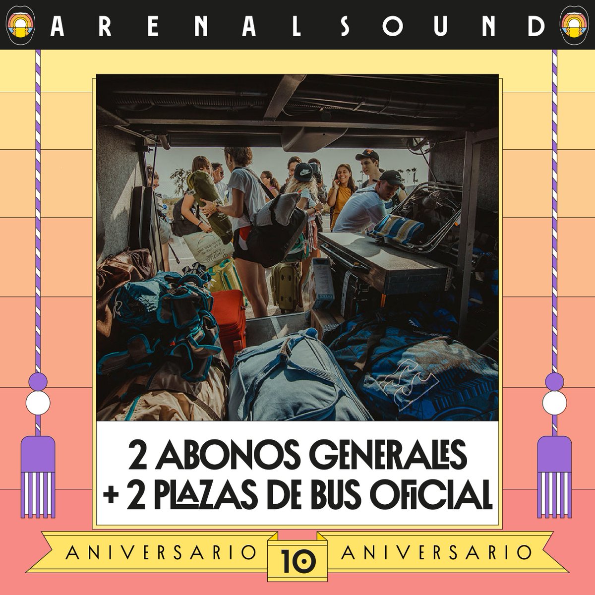 deFestivales's tweet photo. 🔛¡SORTEO DE DOMINGO! Sorteamos 2 abonos para @ArenalSound y dos plazas de bus oficial ¡Participa!
- Síguenos: @ArenalSound y a @Defestivales.
- Haz RT!
❌El sorteo terminará el miércoles y en unos días se elegirá al ganador/a entre todos los participantes en TW, IG y FB. https://t.co/cn3MRdEIiy
