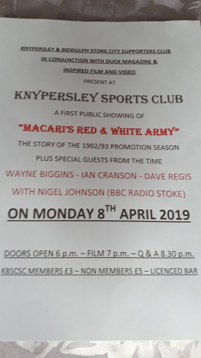 Monday night at Knypersley Sports Club. Wayne Biggins Ian Cranson &amp; Dave Regis in conversation with Nigel Johnson.  All welcome.