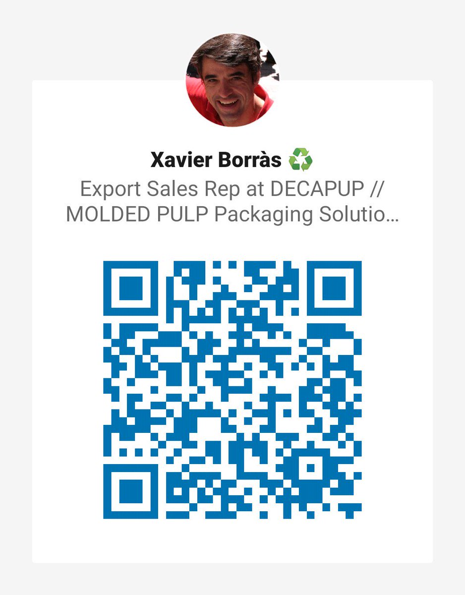 Xavier_DECAPULP's tweet photo. Just my #Qr #LinkedIn #code.
.
#fiberpulp #moldedpulp #paperpulp #plasticpollution #plasticfree #plasticalternative #sustainability #circulareconomy #SustainableDevelopment https://t.co/VjStjRucXA