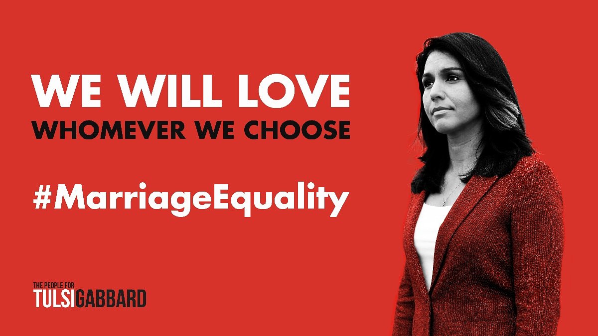 TP4TG's tweet photo. @TulsiGabbard has a 100% LGBTQ+ rating and is endorsed by the Human Rights Campaign. #MarriageEquality #Tulsi2020 https://t.co/UqBjhy6jFc