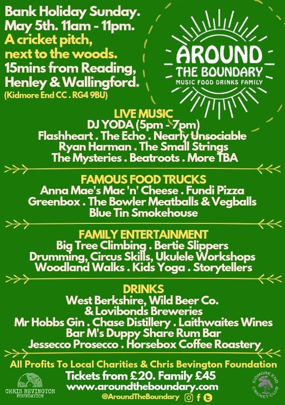 As a tribute to Chris, his love of music, food &amp; fun we are putting <a href="/aroundTboundary/">Around The Boundary</a> a family-friendly festival in his honour on Bank Holiday Sunday May 5th. We’d love you to be there. The music &amp; food will be tasty &amp; the drinks will be flowing ❤ aroundtheboundary.com