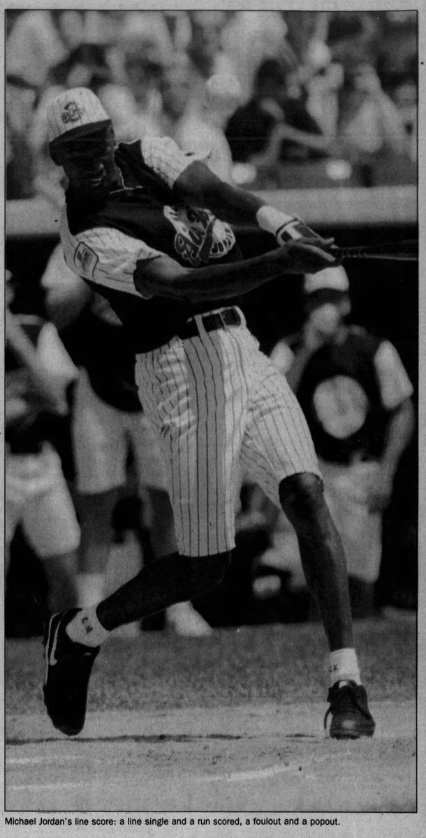 As the early 90s wore on, baseball chased golf as Jordan’s favorite non-hoops sport. On July 25, 1993, he co-hosted a 12-inch softball game at Comiskey prior to a Sox game. His team lost to Michael Bolton’s 7-1; he finished 1 for 3 with a single and a run scored.