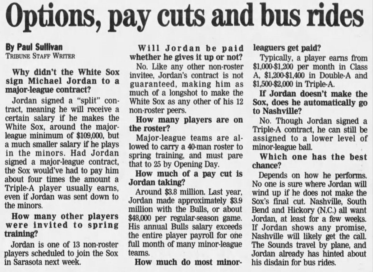 Finally, on February 7, 1994, the rumors ended and the impossible happened: Michael Jordan signed a minor league contract with the White Sox. The contract would max out at $109k if he made the majors; throughout his retirement, though, the Bulls still paid him his NBA salary.